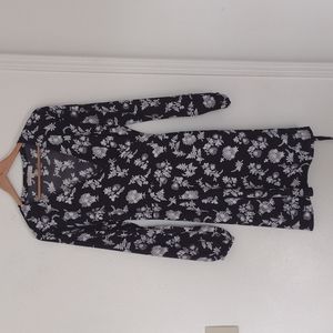 LOFT | black and white print wrap dress